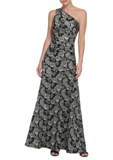 Eliza J Floral Jacquard One Shoulder A Line Gown