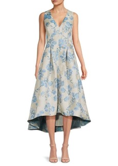 Eliza J Floral Metallic Jacquard Pleated High Low Dress