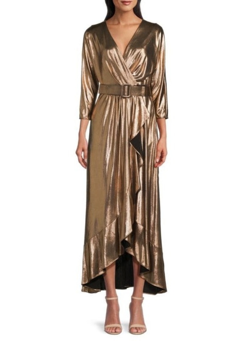 Eliza J Metallic Ruffle High Low Gown