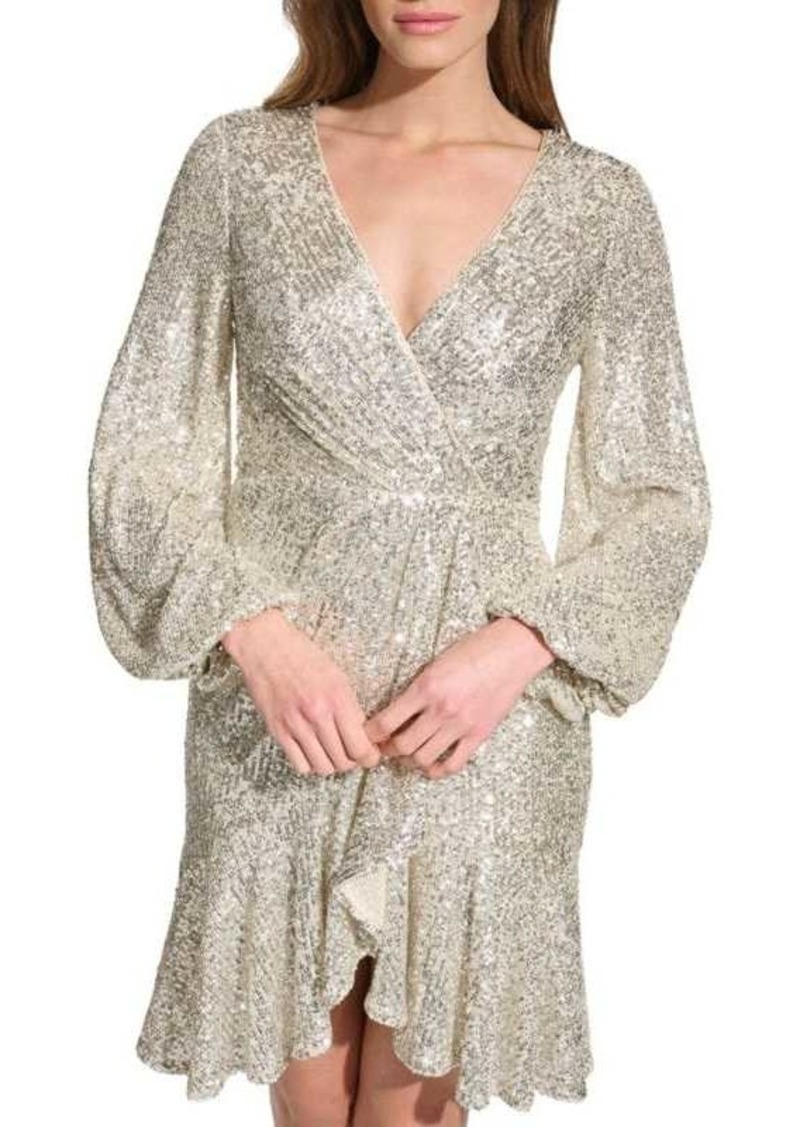 Eliza J Sequin Mini Wrap Dress