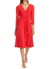 Eliza J Long Sleeve Faux Wrap Dress in Red at Nordstrom