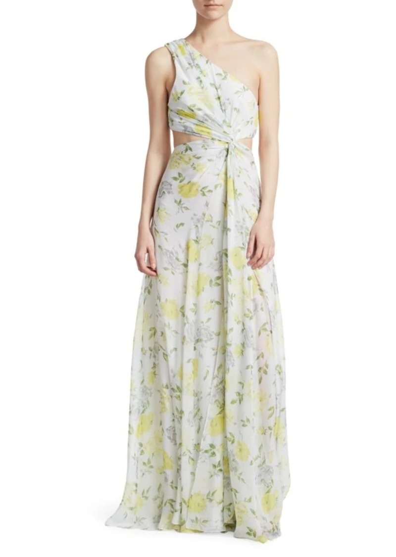 Goldie One-Shoulder Floral Silk Gown