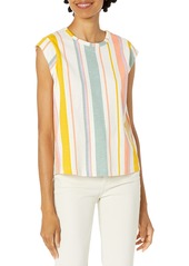 Ella Moss Women's Bea Cap Sleeve Tee Shirt Citrus-Stripes XSmall
