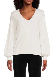 Ellen Tracy Cableknit V Neck Sweater