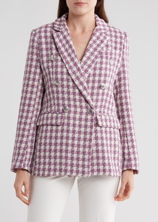 Ellen Tracy Double Breasted Bouclé Blazer in Mauve Houndstooth at Nordstrom Rack