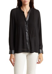 Ellen Tracy Faux Leather Trim Blouse in Black at Nordstrom Rack