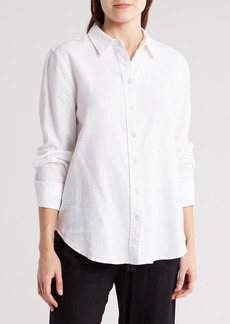Ellen Tracy Linen Blend Button-Up Shirt in White at Nordstrom Rack