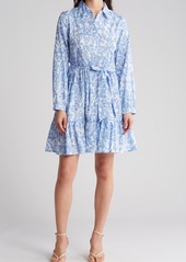 Ellen Tracy Long Sleeve Tie Waist Shirtdress in French Blue Damask at Nordstrom Rack