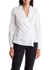 Ellen Tracy Long Sleeve Wrap Shirt in White at Nordstrom Rack