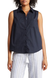 Ellen Tracy Pleated Back Sleeveless Shirt in Navy at Nordstrom Rack