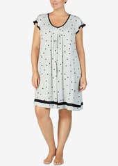 Ellen Tracy Plus Size Yours to Love Short Sleeves Nightgown - White Print