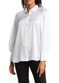 Ellen Tracy Poplin Button-Up Shirt in White at Nordstrom Rack