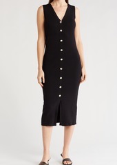 Ellen Tracy Sleeveless Button Front Sweater Dress in Navy/Marshmallow Stripe at Nordstrom Rack