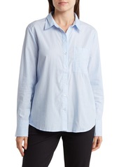 Ellen Tracy Stripe High-Low Button-Up Shirt in White at Nordstrom Rack