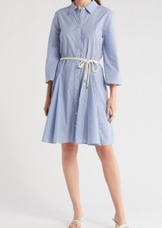 Ellen Tracy Stripe Long Sleeve Belted Shirtdress in French Blue Stripe at Nordstrom Rack