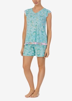 Ellen Tracy Women's 2 Piece Pajama Set with Shorts - Blue Paisley Print
