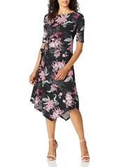 ELLEN TRACY Women's Boat Neck Dress with Rouching Detail ORNM Floral/nite Sky M