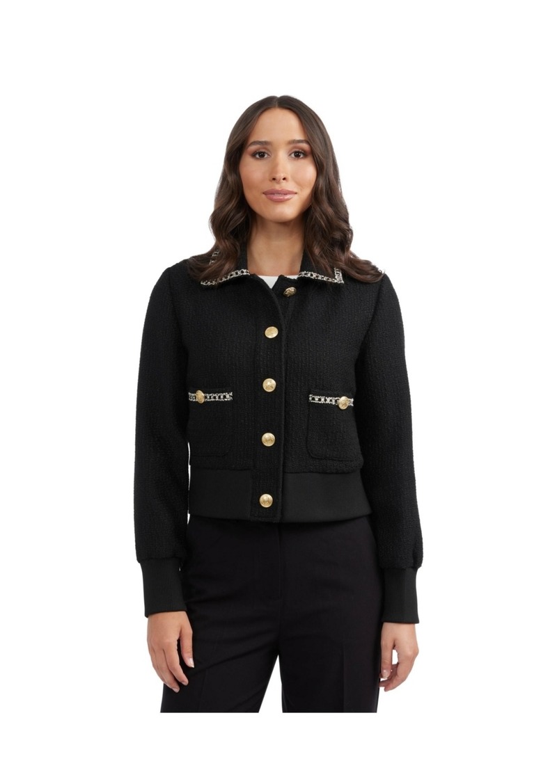 Ellen Tracy Women's Boucle Jacket with Tweed Trim - Black