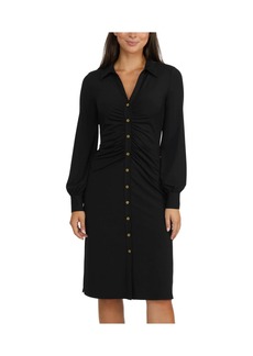 Ellen Tracy Women's Button Front Dress with Ruched Detail - Black
