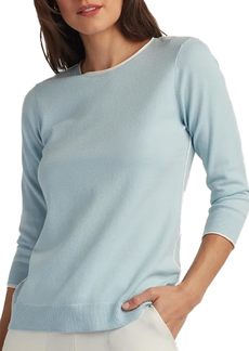ELLEN TRACY Women's Crew Neck Sweater Blair Long Sleeve Pullover Crewneck Top Aqua/Ivory