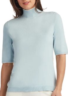 ELLEN TRACY Women's Mock Neck Sweater Carlee Elbow Sleeve Turtleneck Pullover Shirt Top Aqua/Ivory