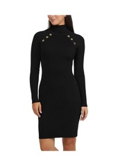 Ellen Tracy Women's Rib Sweater Dress with a Snap Detail - Black