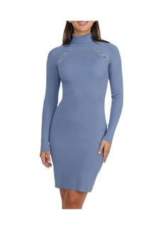 Ellen Tracy Women's Rib Sweater Dress with a Snap Detail - Dusk blue