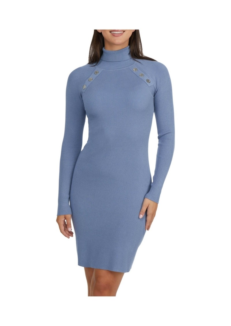 Ellen Tracy Women's Rib Sweater Dress with a Snap Detail - Dusk blue