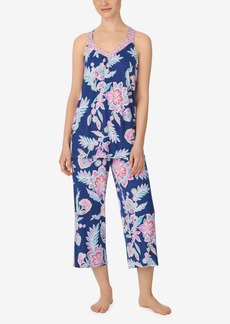 Ellen Tracy Women's Sleeveless 2 Piece Pajama Set with Capri Pants - Blue Multi