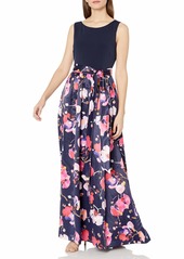 ELLEN TRACY Women's Sleeveless Gown with Printed Skirt and Sash