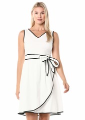 ELLEN TRACY Women's Tetured Cotton Dress with Self Belt and Piping Detail
