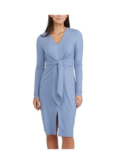 Ellen Tracy Women's V-Neckline Dress with a Tie Waist - Dusk blue