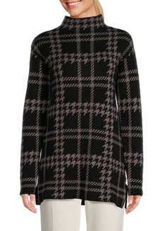 Ellen Tracy Plaid Jacquard Mockneck Sweater