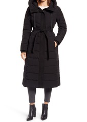 Ellen Tracy Belted Hooded Quilted Coat in Black at Nordstrom