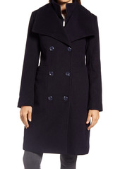 Ellen Tracy Double Breasted Wool Blend Coat with Bib in Navy at Nordstrom