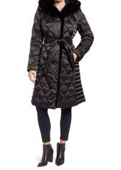 Ellen Tracy Hooded Puffer Jacket with Faux Fur Trim in Black at Nordstrom
