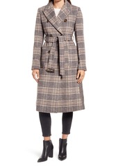 Ellen Tracy Mix Plaid Belted Wool Blend Coat
