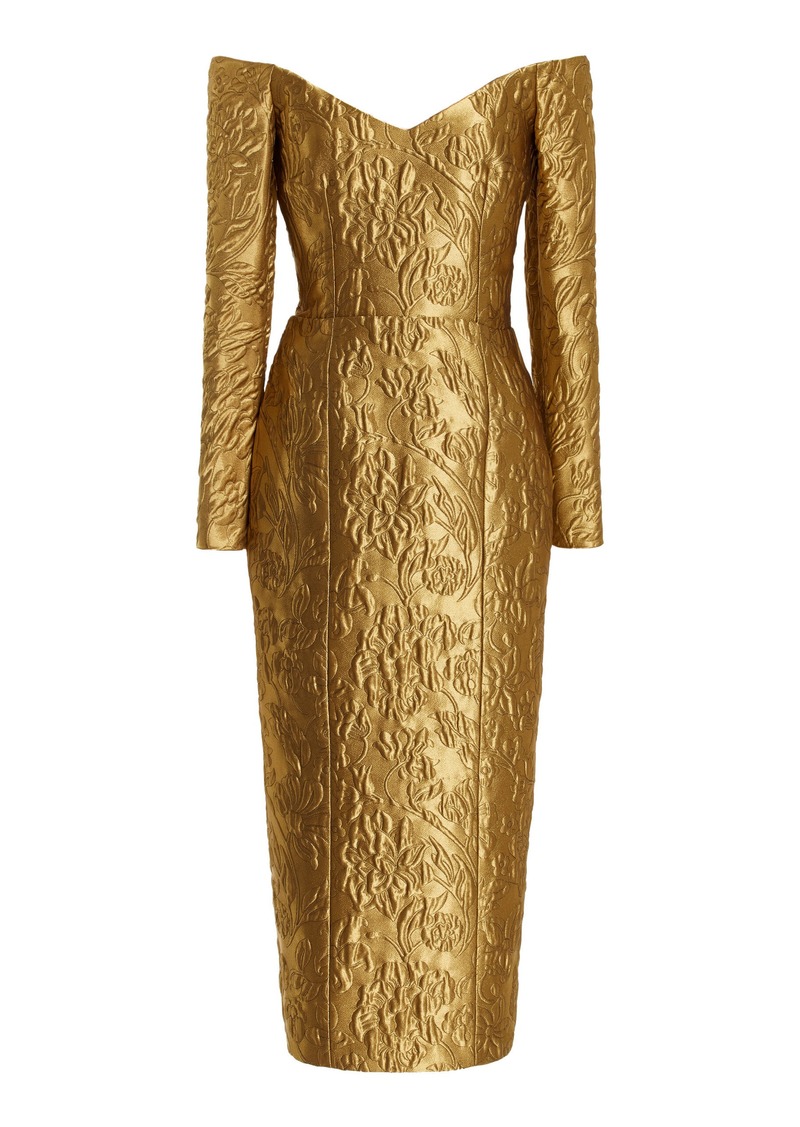 Emilia Wickstead - Burleigh Off-The-Shoulder Metallic-Jacquard Midi Dress - Gold - UK 12 - Moda Operandi