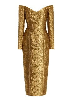 Emilia Wickstead - Burleigh Off-The-Shoulder Metallic-Jacquard Midi Dress - Gold - UK 10 - Moda Operandi