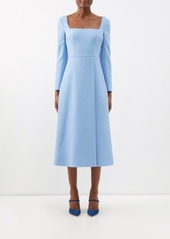 Emilia Wickstead - Glenda Square-neck Crepe Midi Dress - Womens - Blue
