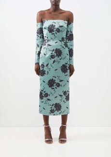 Emilia Wickstead - Melina Off-the-shoulder Floral-print Satin Dress - Womens - Green Black
