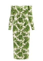 Emilia Wickstead - Mirta Off-the-shoulder Rose-print Taffeta Dress - Womens - Green Print