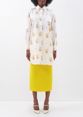 Emilia Wickstead - Nayleigh Floral-print Longline Cotton-poplin Shirt - Womens - White Multi