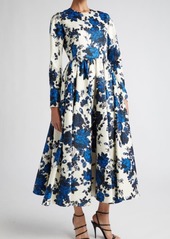 Emilia Wickstead Annie Floral Long Sleeve Taffeta Faille A-Line Dress