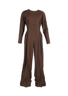 Emilia Wickstead Kara Pleated Jumpsuit in Brown Wool