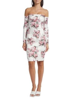 Emilia Wickstead Floral Off The Shoulder Knee Length Dress