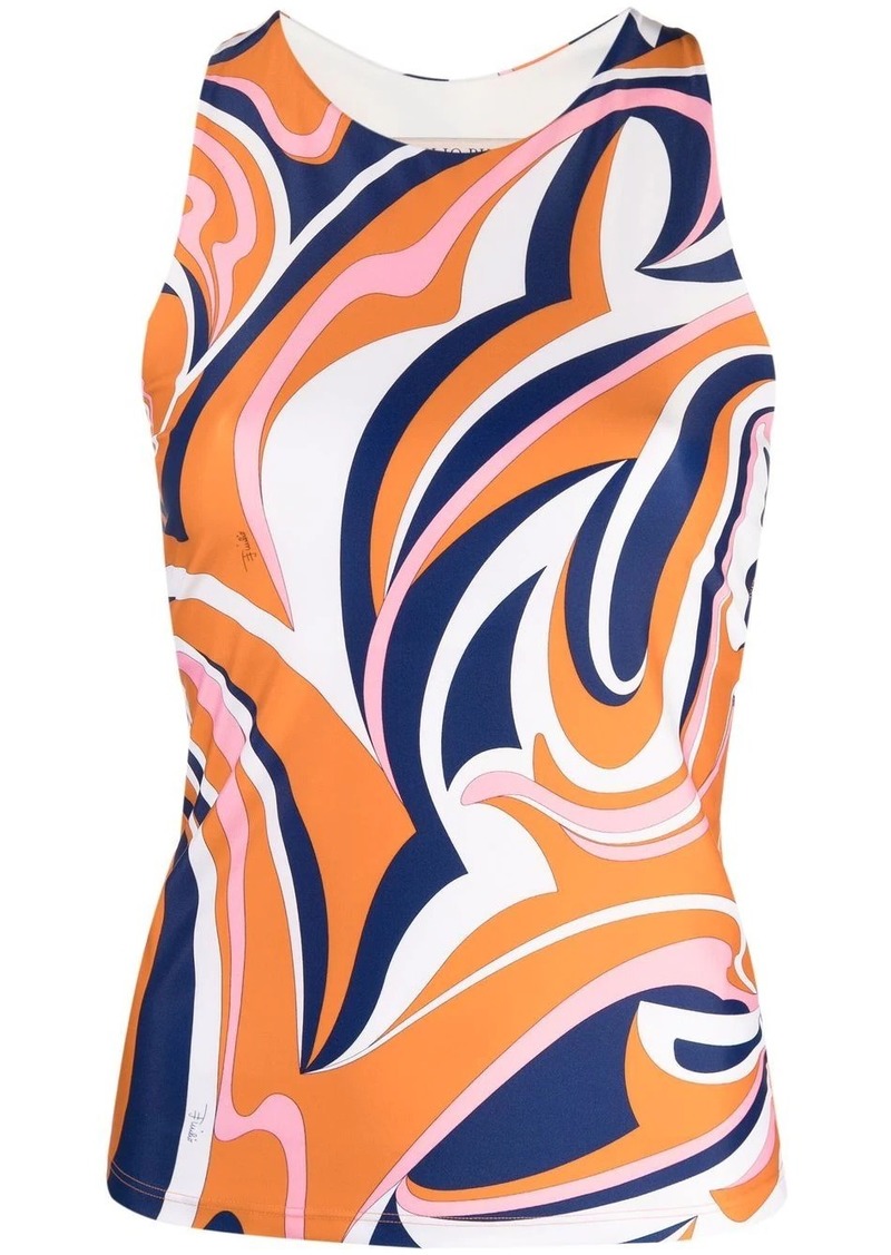 abstract-print sleeveless stretch top