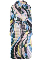 Emilio Pucci belted abstract-print padded coat