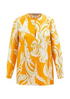 Emilio Pucci - Floral-print Silk-twill Top - Womens - Orange Print