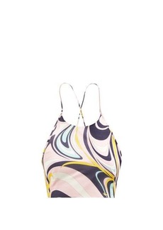 Emilio Pucci - Printed Halterneck Cotton-blend Cropped Top - Womens - Navy Pink